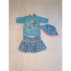 UV Skinz 3PC Swim‎ Set UPF 50+ Girls Blue Pink Graphic Tee